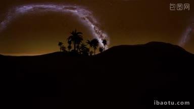 在沙漠椰树林下星星移动迁移